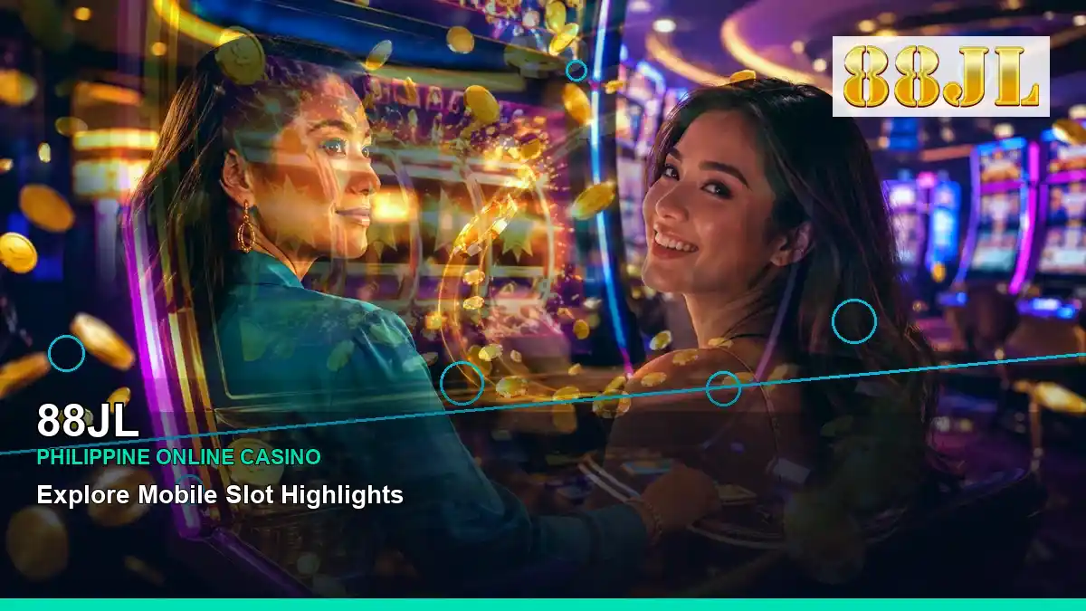 88JL mobile casino first deposit rewards featuring an adult Filipina casino host with a layered collage composition — view 2